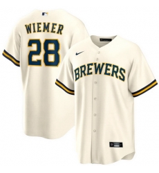 Men Milwaukee Brewers 28 Joey Wiemer Cream Cool Base Stitched Jersey