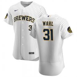 Men Milwaukee Brewers 31 Bobby Wahl Men Nike White Home 2020 Flex Base Player MLB Jersey