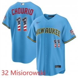 Men Milwaukee Brewers 32 Jacob Misiorowski Blue 2026 USA 250 Fourth of July Home Stadium Stitched Baseball Jersey