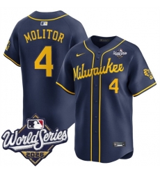Men Milwaukee Brewers 4 Paul Molitor Navy 2026 World Series Alternate Limited Stitched Baseball Jersey Men Milwaukee Brewers 4 Paul Molitor Navy 2026 World Series Alternate Limited Stitched Baseball Jersey