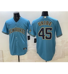 Men Milwaukee Brewers  45 Abner Uribe Blue Stitched Baseball Jersey