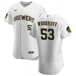 Men Milwaukee Brewers 53 Brandon Woodruff Men Nike White Home 2020 Flex Base Player MLB Jersey