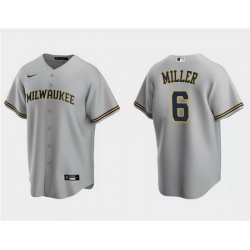 Men Milwaukee Brewers 6 Owen Miller Grey Cool Base Stitched Jersey