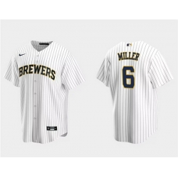 Men Milwaukee Brewers 6 Owen Miller White Cool Base Stitched Jersey