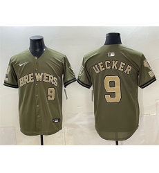 Men Milwaukee Brewers  9 Bob Uecker Olive 2026 Armed Forces Day Stitched Baseball Jersey