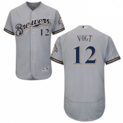 Mens Majestic Milwaukee Brewers 12 Stephen Vogt Grey Flexbase Authentic Collection MLB Jersey