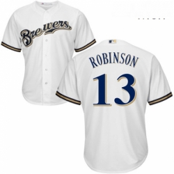 Mens Majestic Milwaukee Brewers 13 Glenn Robinson Replica White Home Cool Base MLB Jersey