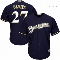 Mens Majestic Milwaukee Brewers 27 Zach Davies Replica White Alternate Cool Base MLB Jersey 