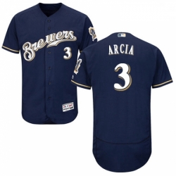 Mens Majestic Milwaukee Brewers 3 Orlando Arcia Navy Blue Flexbase Authentic Collection MLB Jersey