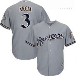 Mens Majestic Milwaukee Brewers 3 Orlando Arcia Replica Grey Road Cool Base MLB Jersey