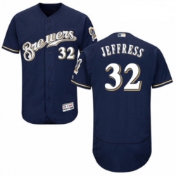 Mens Majestic Milwaukee Brewers 32 Jeremy Jeffress Navy Blue Alternate Flex Base Authentic Collection MLB Jersey