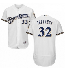 Mens Majestic Milwaukee Brewers 32 Jeremy Jeffress White Alternate Flex Base Authentic Collection MLB Jersey