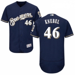 Mens Majestic Milwaukee Brewers 46 Corey Knebel Navy Blue Flexbase Authentic Collection MLB Jersey