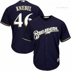 Mens Majestic Milwaukee Brewers 46 Corey Knebel Replica Navy Blue Alternate Cool Base MLB Jersey 