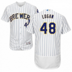 Mens Majestic Milwaukee Brewers 48 Boone Logan White Home Flex Base Authentic Collection MLB Jersey