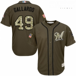 Mens Majestic Milwaukee Brewers 49 Yovani Gallardo Authentic Green Salute to Service MLB Jersey 