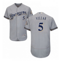 Mens Majestic Milwaukee Brewers 5 Jonathan Villar Grey Flexbase Authentic Collection MLB Jersey