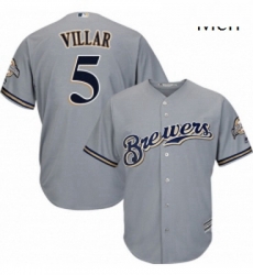 Mens Majestic Milwaukee Brewers 5 Jonathan Villar Replica Grey Road Cool Base MLB Jersey