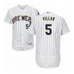 Mens Majestic Milwaukee Brewers 5 Jonathan Villar WhiteRoyal Flexbase Authentic Collection MLB Jersey