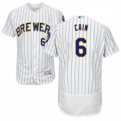 Mens Majestic Milwaukee Brewers 6 Lorenzo Cain White Home Flex Base Authentic Collection MLB Jersey