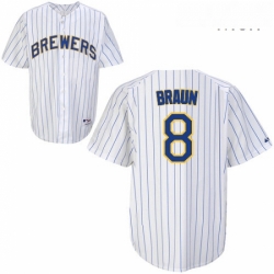 Mens Majestic Milwaukee Brewers 8 Ryan Braun Replica WhiteBlue Strip MLB Jersey