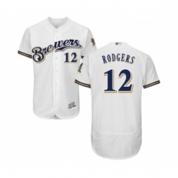 Mens Milwaukee Brewers 12 Aaron Rodgers White Alternate Flex Base Authentic Collection Baseball Jersey