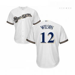 Mens Milwaukee Brewers 12 Alex Wilson Replica White Alternate Cool Base Baseball Jersey 