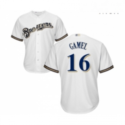 Mens Milwaukee Brewers 16 Ben Gamel Replica White Alternate Cool Base Baseball Jersey 