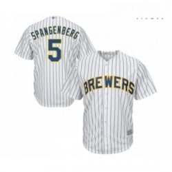 Mens Milwaukee Brewers 5 Cory Spangenberg Replica White Home Cool Base Baseball Jersey 