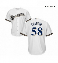 Mens Milwaukee Brewers 58 Alex Claudio Replica White Alternate Cool Base Baseball Jersey 