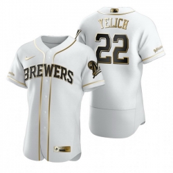 Milwaukee Brewers 22 Christian Yelich White Nike Mens Authentic Golden Edition MLB Jersey