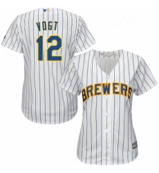 Womens Majestic Milwaukee Brewers 12 Stephen Vogt Authentic White Alternate Cool Base MLB Jersey 