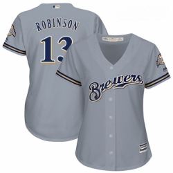 Womens Majestic Milwaukee Brewers 13 Glenn Robinson Authentic Grey Road Cool Base MLB Jersey