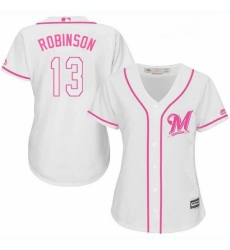 Womens Majestic Milwaukee Brewers 13 Glenn Robinson Authentic White Fashion Cool Base MLB Jersey