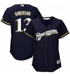 Womens Majestic Milwaukee Brewers 13 Glenn Robinson Replica Navy Blue Alternate Cool Base MLB Jersey