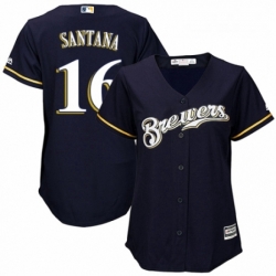 Womens Majestic Milwaukee Brewers 16 Domingo Santana Authentic White Alternate Cool Base MLB Jersey 