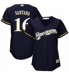 Womens Majestic Milwaukee Brewers 16 Domingo Santana Replica White Alternate Cool Base MLB Jersey 