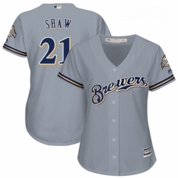 Womens Majestic Milwaukee Brewers 21 Travis Shaw Authentic Grey Road Cool Base MLB Jersey