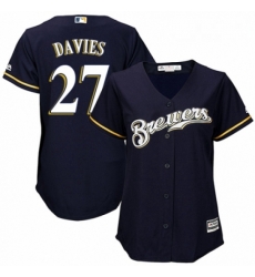 Womens Majestic Milwaukee Brewers 27 Zach Davies Authentic White Alternate Cool Base MLB Jersey 