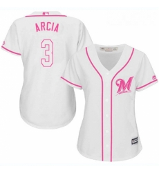 Womens Majestic Milwaukee Brewers 3 Orlando Arcia Authentic White Fashion Cool Base MLB Jersey