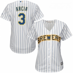 Womens Majestic Milwaukee Brewers 3 Orlando Arcia Replica White Alternate Cool Base MLB Jersey