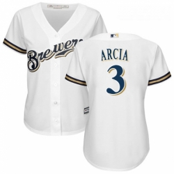 Womens Majestic Milwaukee Brewers 3 Orlando Arcia Replica White Home Cool Base MLB Jersey