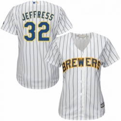 Womens Majestic Milwaukee Brewers 32 Jeremy Jeffress Replica White Home Cool Base MLB Jersey 