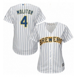 Womens Majestic Milwaukee Brewers 4 Paul Molitor Replica White Alternate Cool Base MLB Jersey