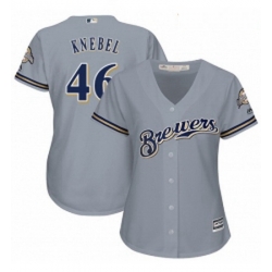 Womens Majestic Milwaukee Brewers 46 Corey Knebel Replica Grey Road Cool Base MLB Jersey 