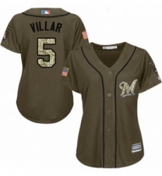 Womens Majestic Milwaukee Brewers 5 Jonathan Villar Authentic Green Salute to Service MLB Jersey