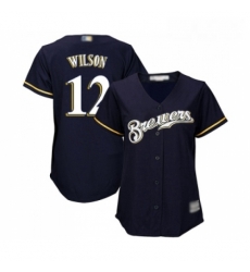 Womens Milwaukee Brewers 12 Alex Wilson Replica Navy Blue Alternate Cool Base Baseball Jersey 