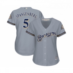 Womens Milwaukee Brewers 5 Cory Spangenberg Replica Grey Road Cool Base Baseball Jersey 