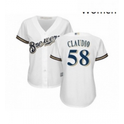 Womens Milwaukee Brewers 58 Alex Claudio Replica White Alternate Cool Base Baseball Jersey 