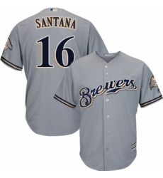 Youth Majestic Milwaukee Brewers 16 Domingo Santana Replica Grey Road Cool Base MLB Jersey 